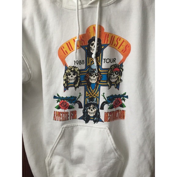 White Short Sleeve Gun ‘N Roses Hoodie - Picture 2 of 3